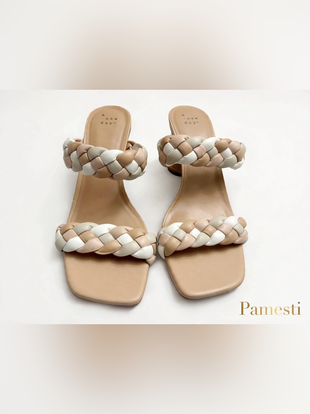 a new day Braided Two-Strap Slide Sandals in Beige, Cream, White